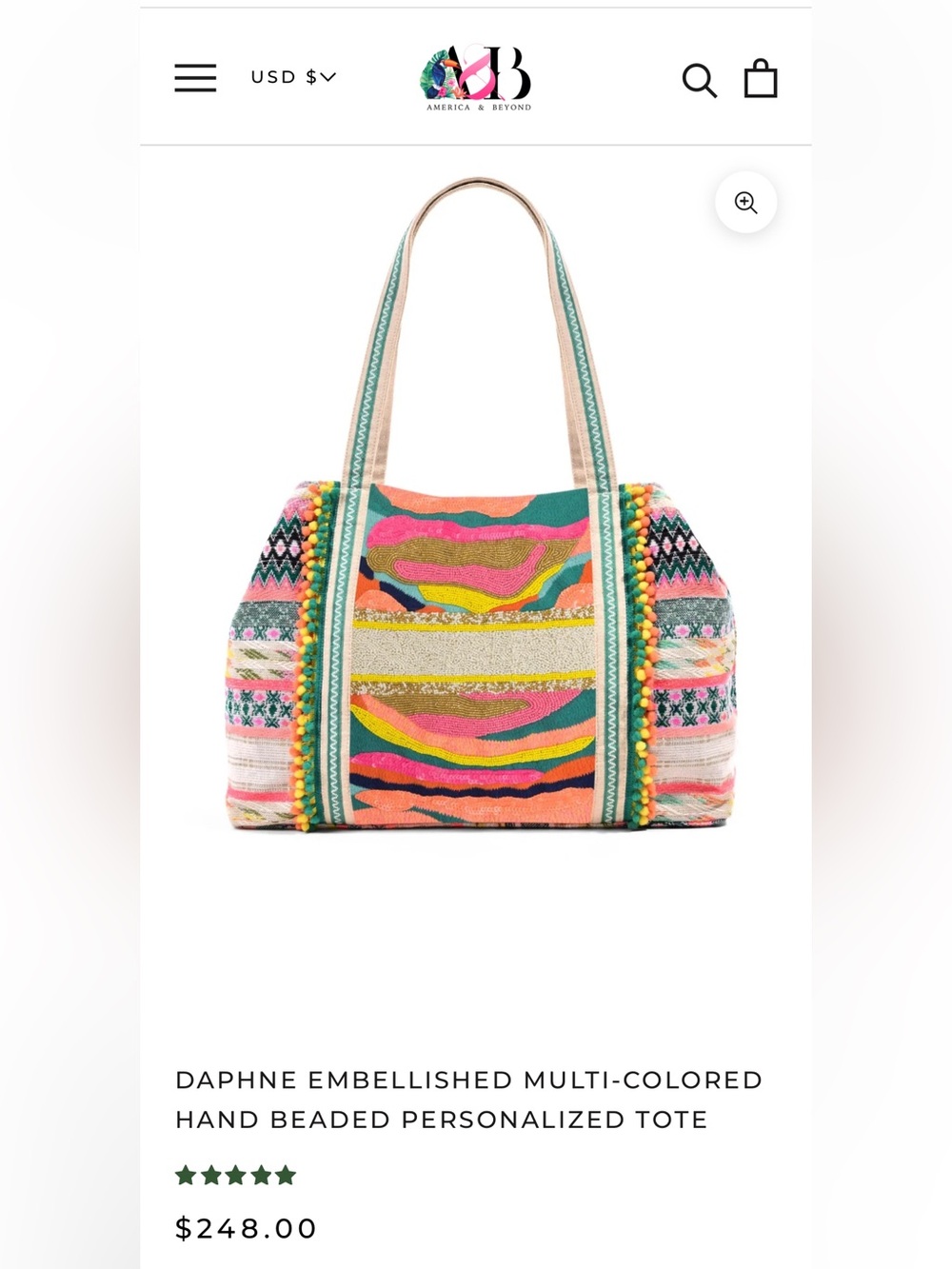 Daphne Hand Beaded Embellished Multi-Color Travel Tote Bag